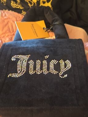 Juicy Couture Black Velour Rhinestone Logo Tote
